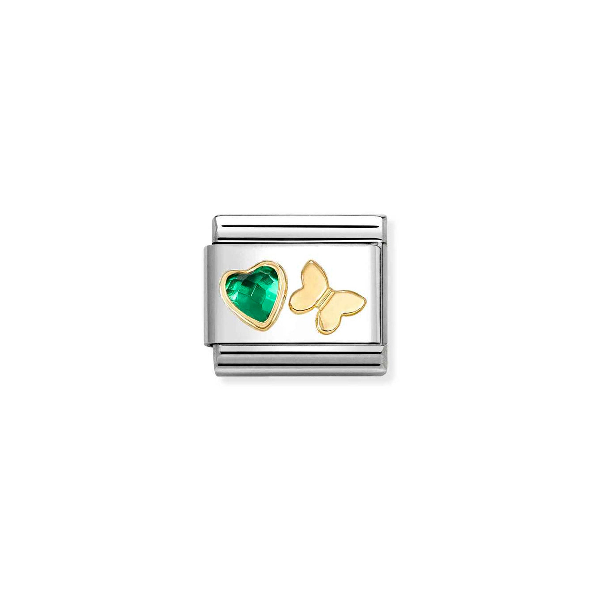 Charm, Composable Classic Link, Verde CZ Heart, Butterfly