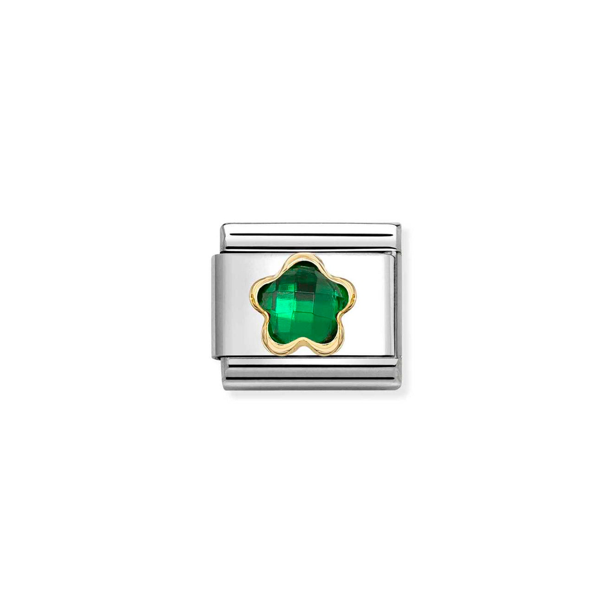 Charm, Composable Classic Link, Green CZ Flower