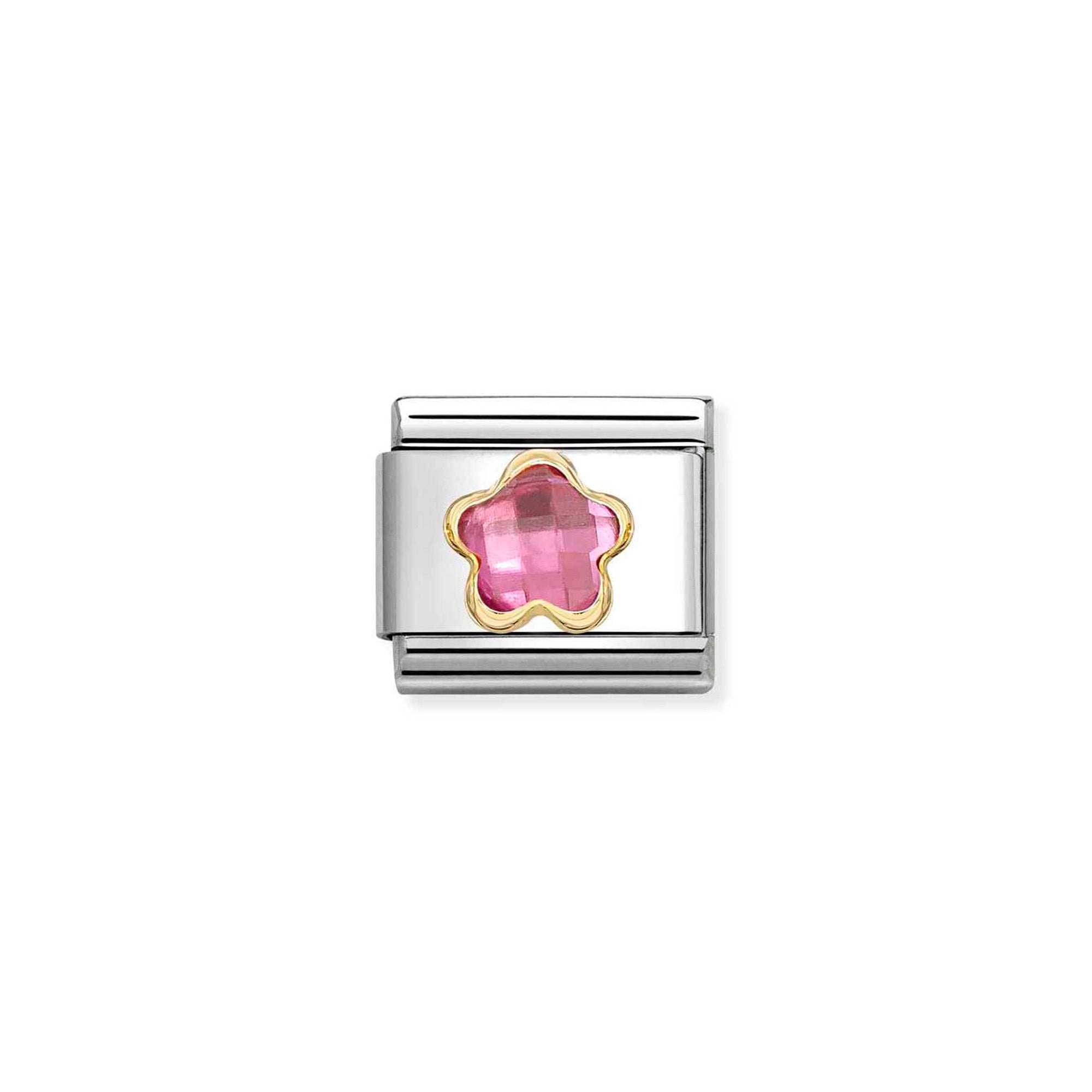 Charm, Composable Classic Link, Dark Pink CZ Flower