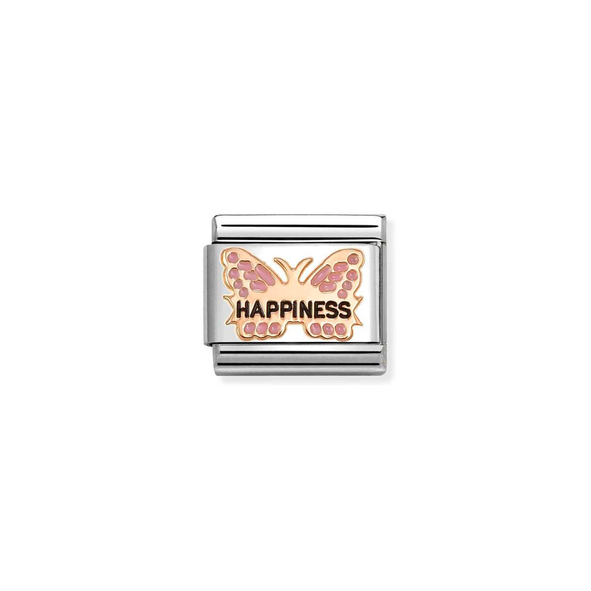 Charm, Composable Classic Link, Pink Butterfly, HAPPINESS