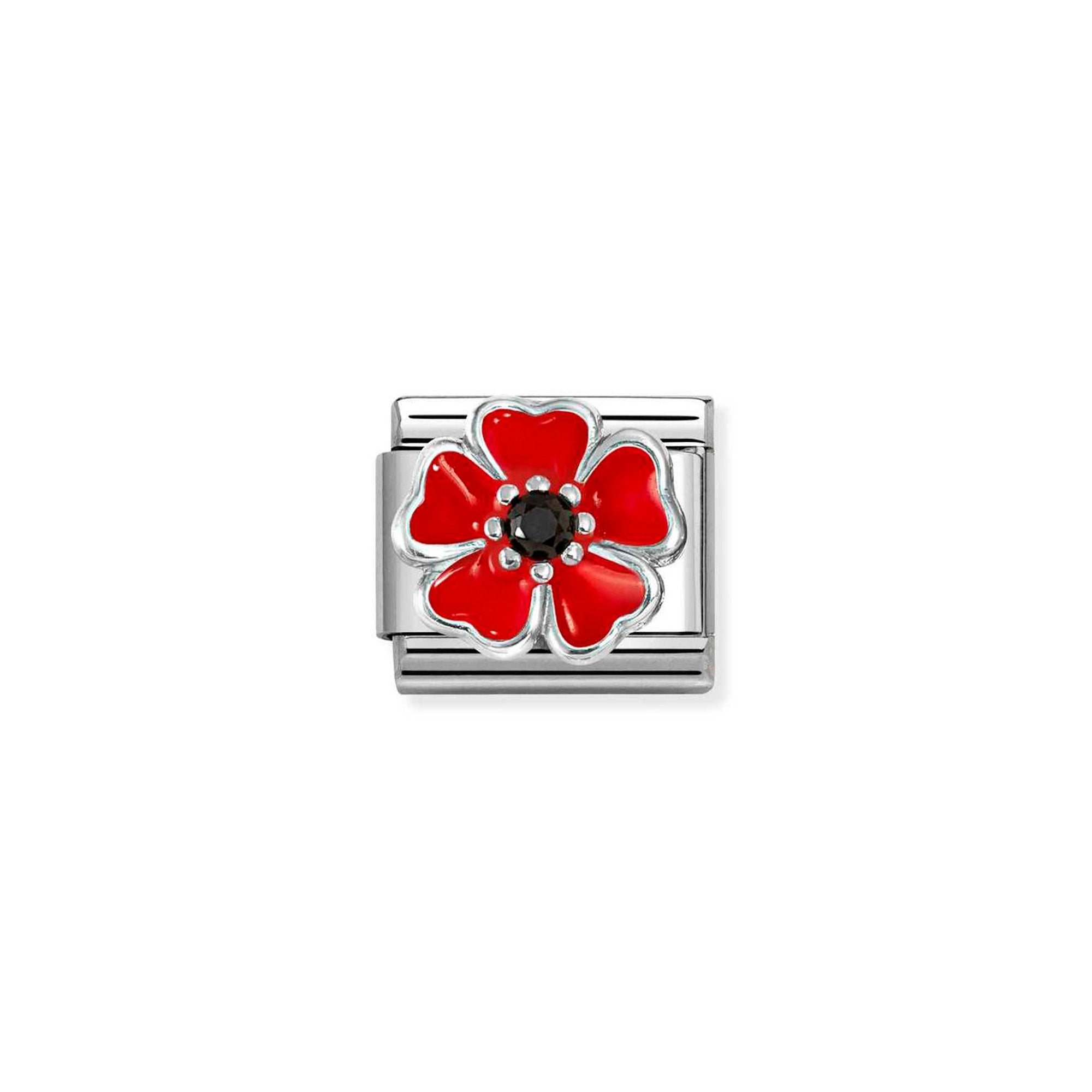 Charm, Composable Classic Link, Poppy with black stone