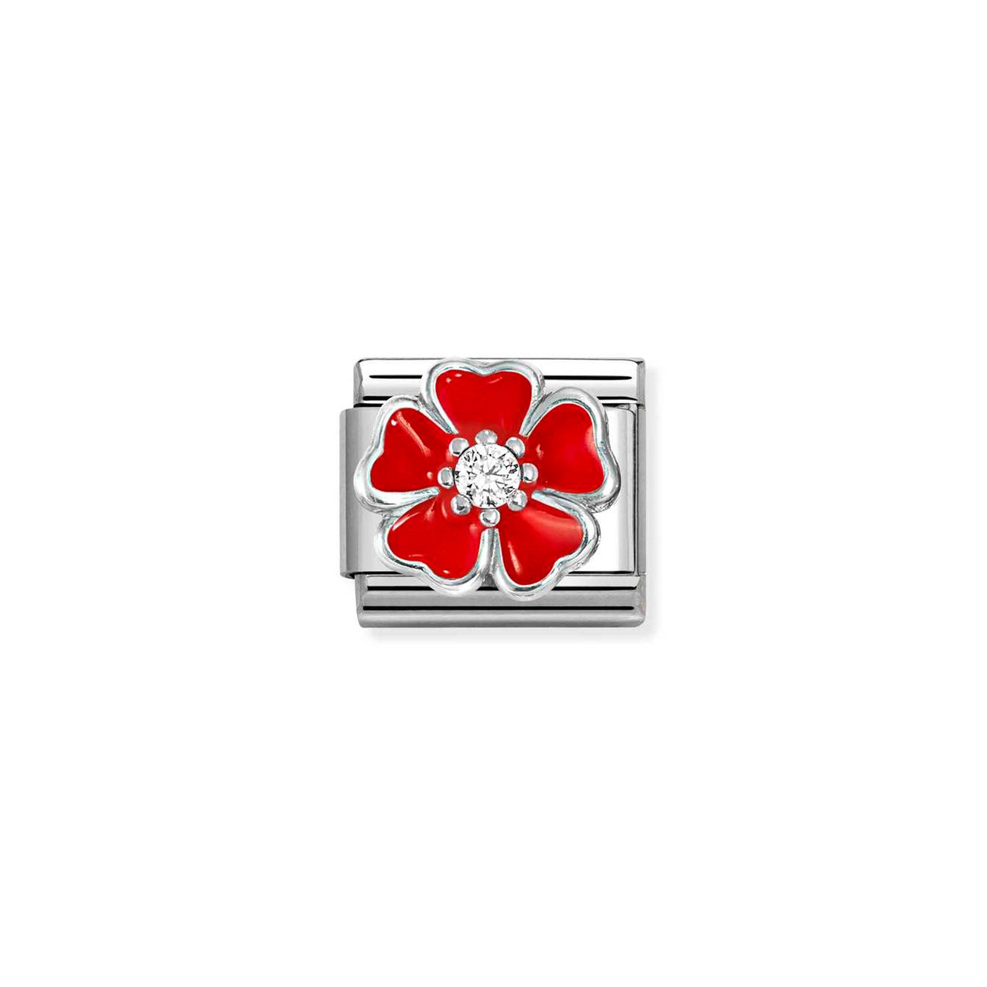 Charm, Composable Classic Link, Flower Red with stone