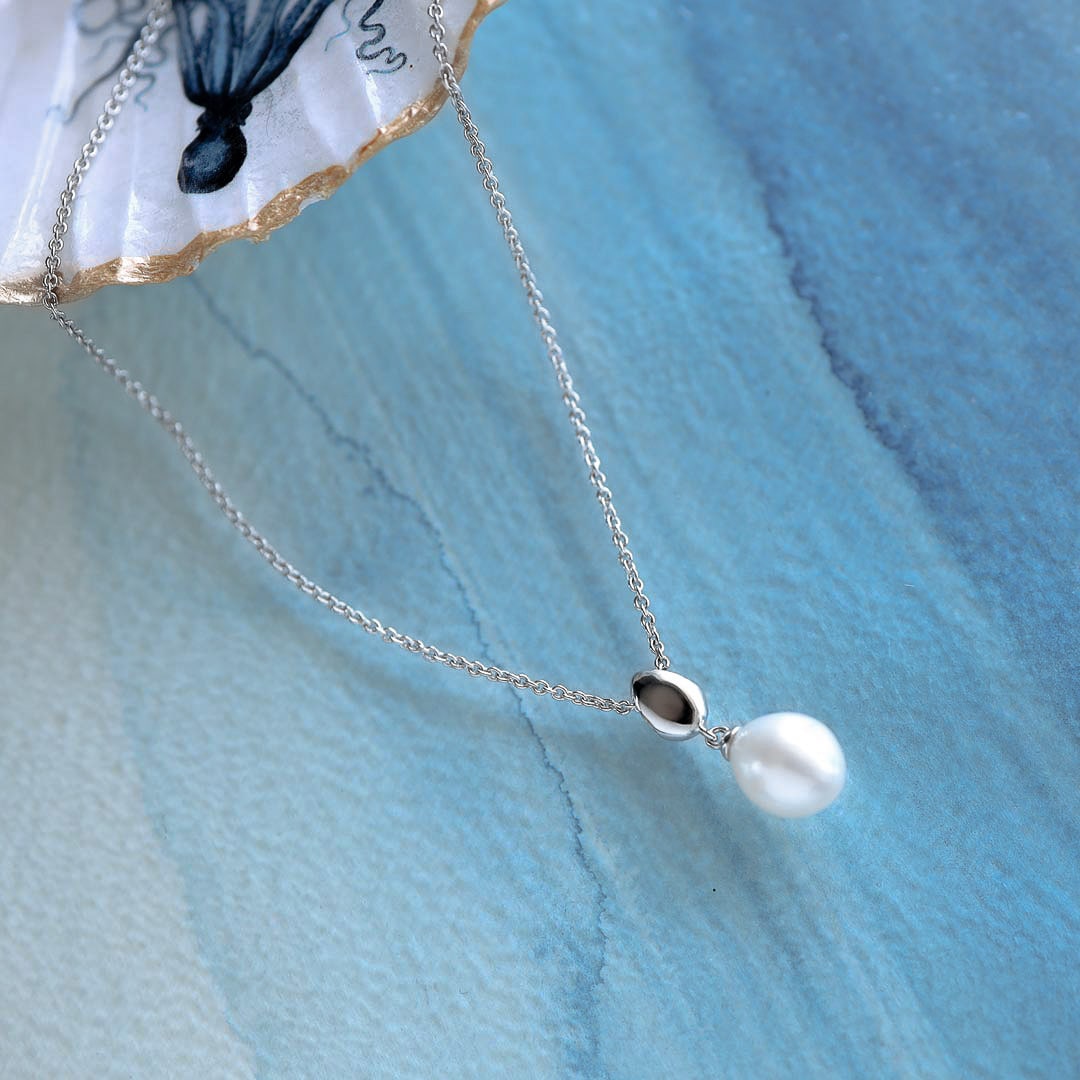Coast Pebble Pearl Droplet Necklace