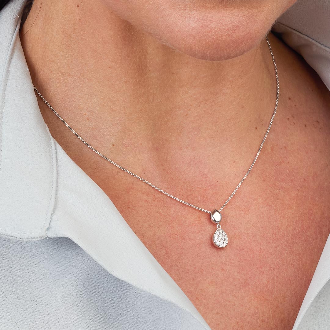 Coast Pebble Glisten Pave CZ Double Droplet Necklace