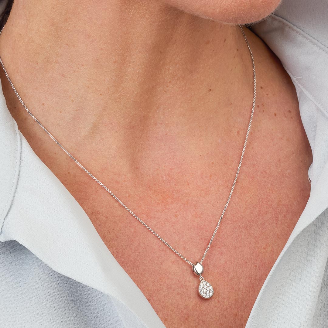Coast Pebble Glisten Pave CZ Double Droplet Necklace