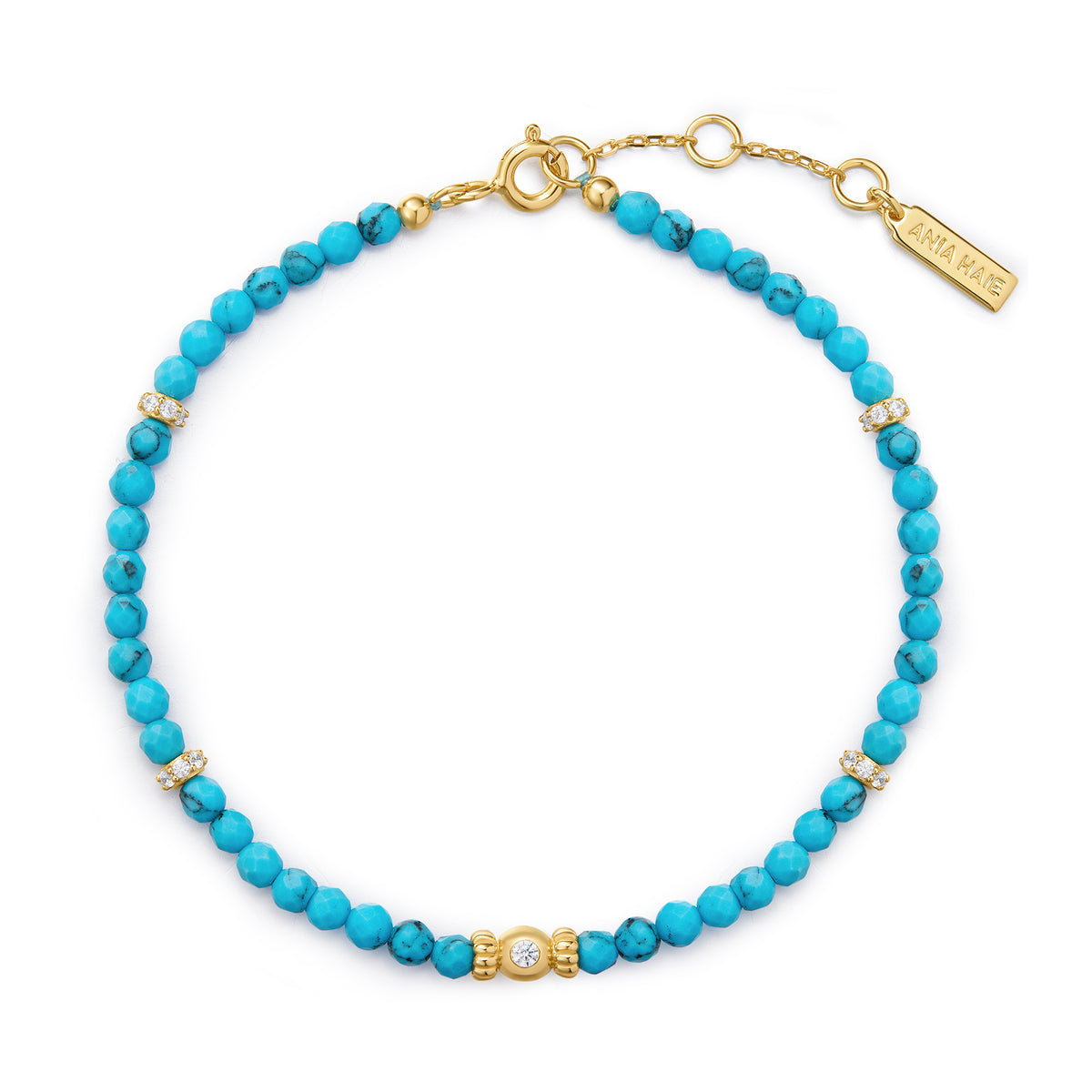 Gold Lab-Created Turquoise Beaded Bracelet