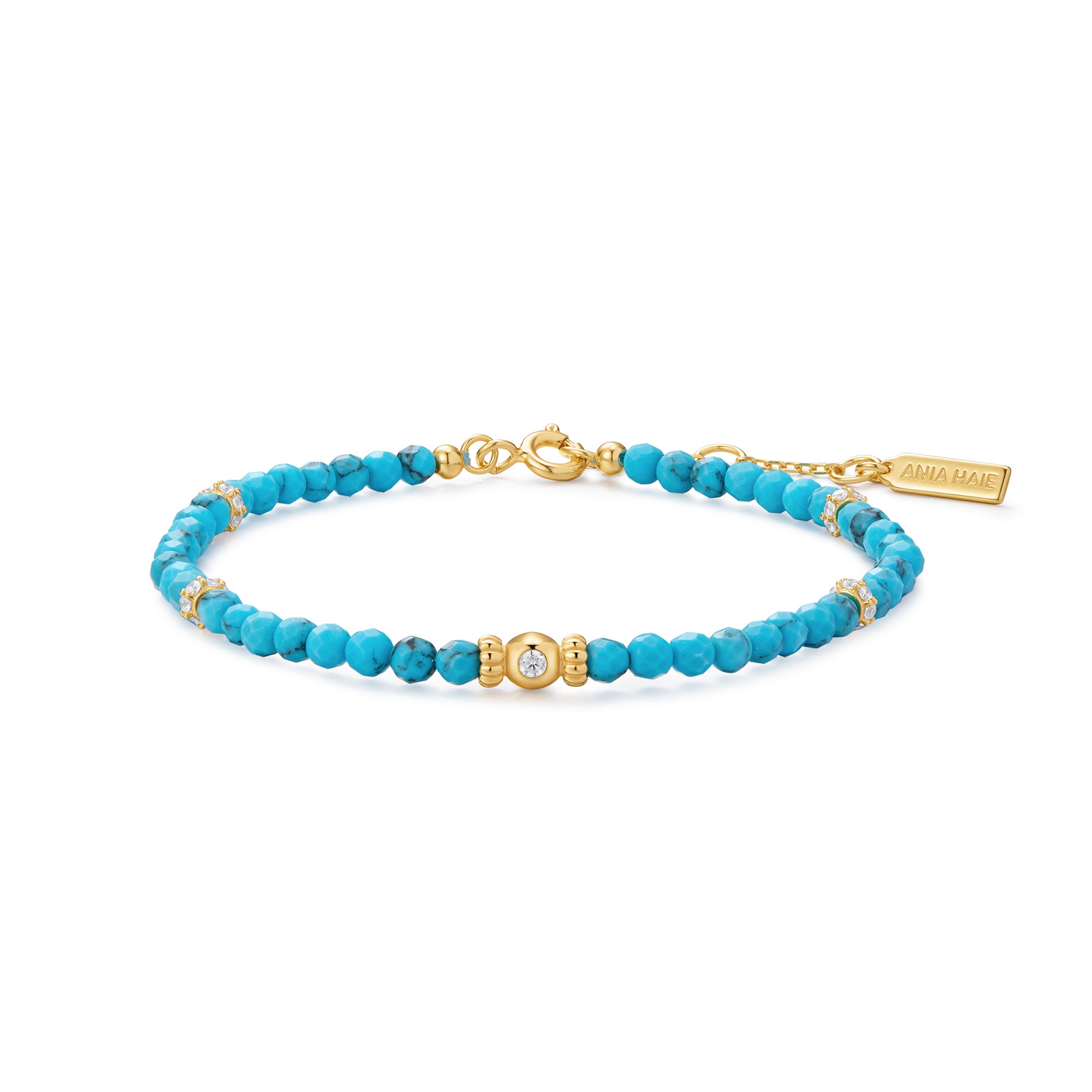 Gold Lab-Created Turquoise Beaded Bracelet