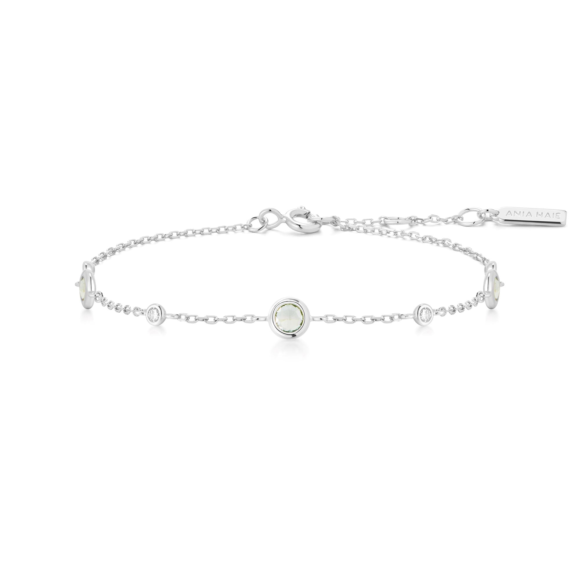 Silver Mint Green Station Bracelet