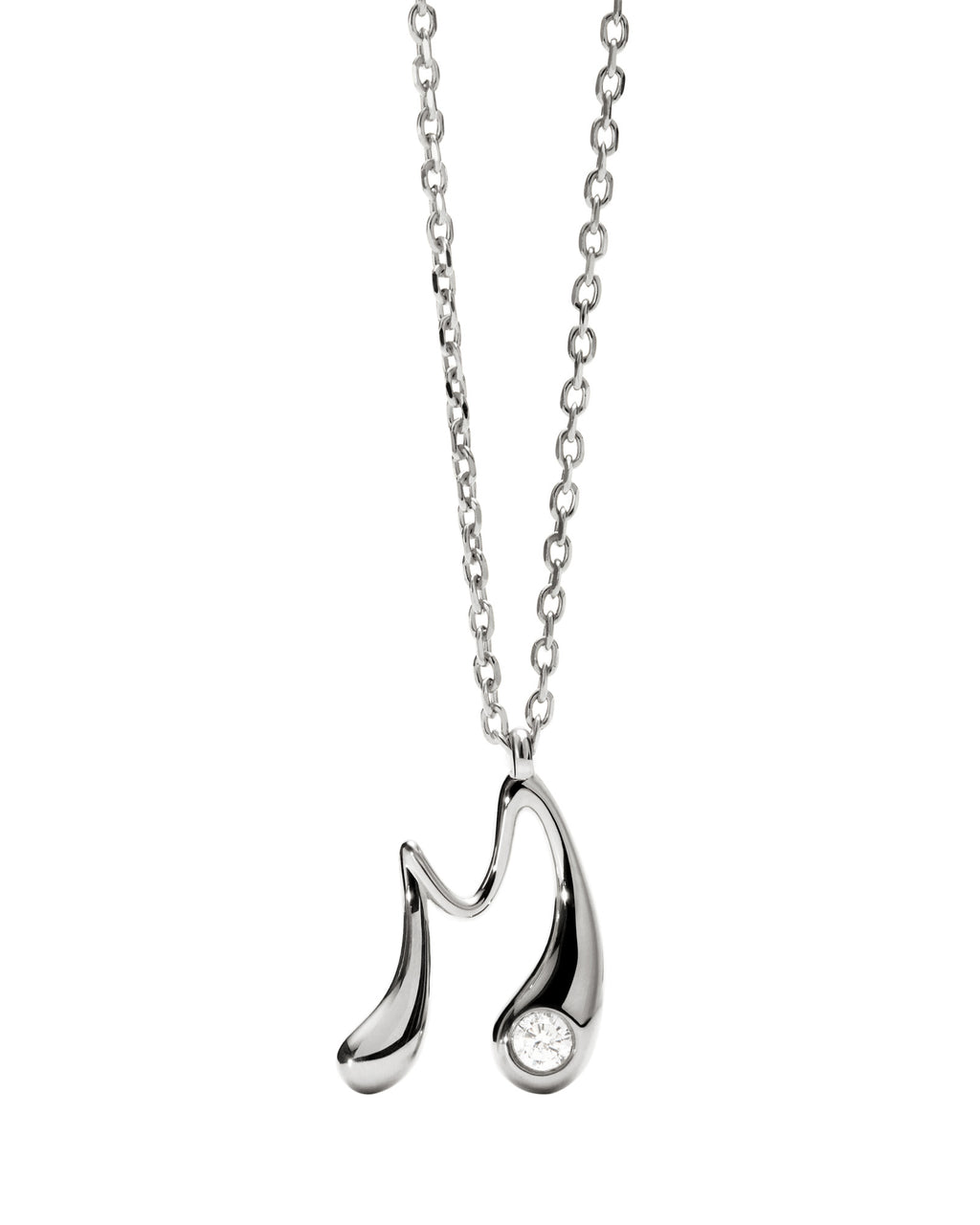 M Initial Silver Pendant Necklace