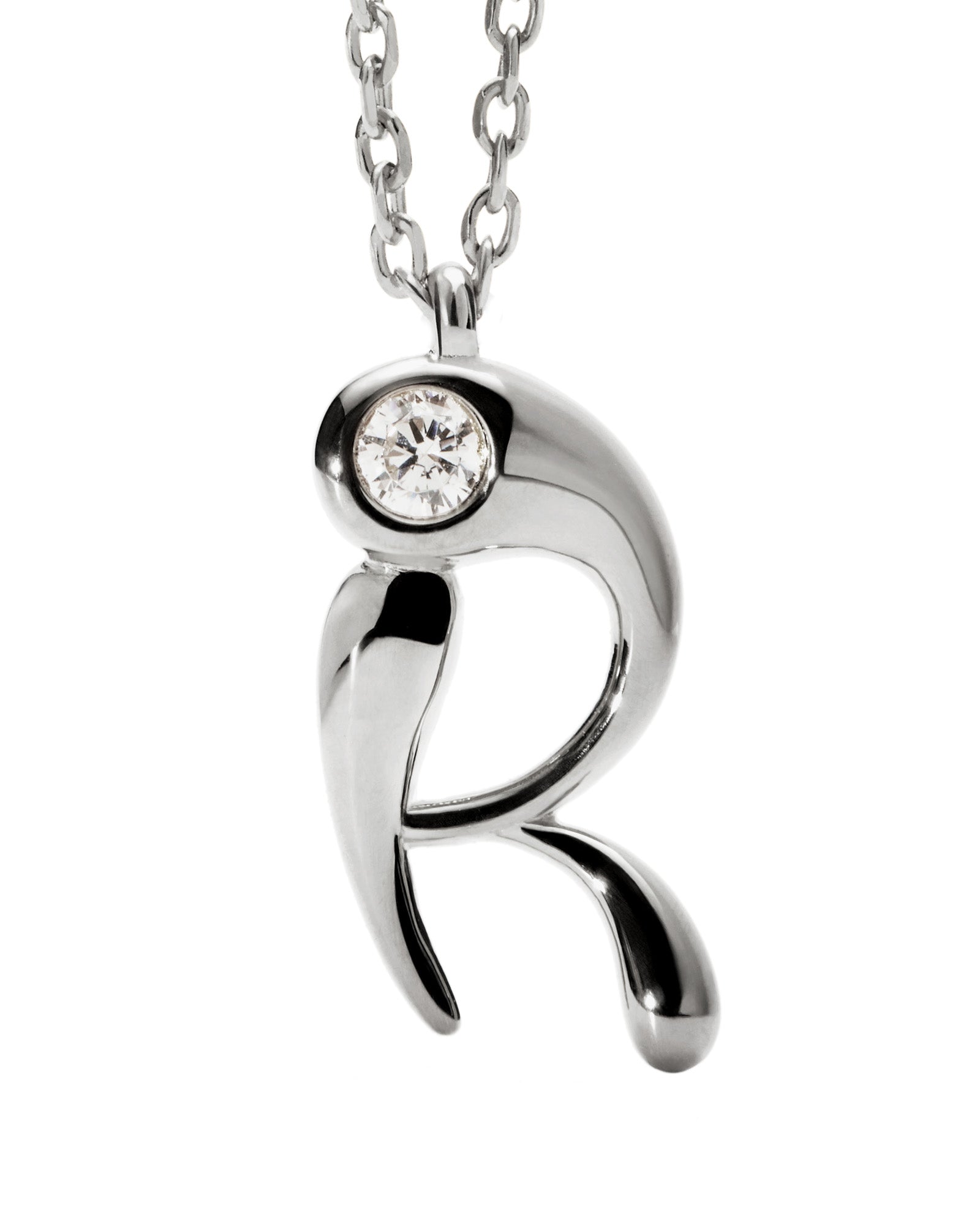 R Initial Silver Pendant Necklace