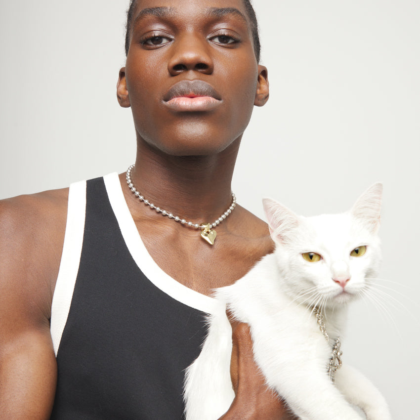 Beaded Short Necklace with Heart Detail