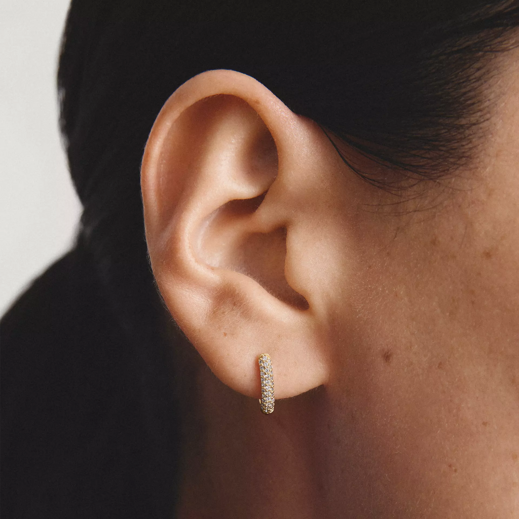 THOMAS SABO Gold Plated White Zirconia Hoop Earrings - worn view