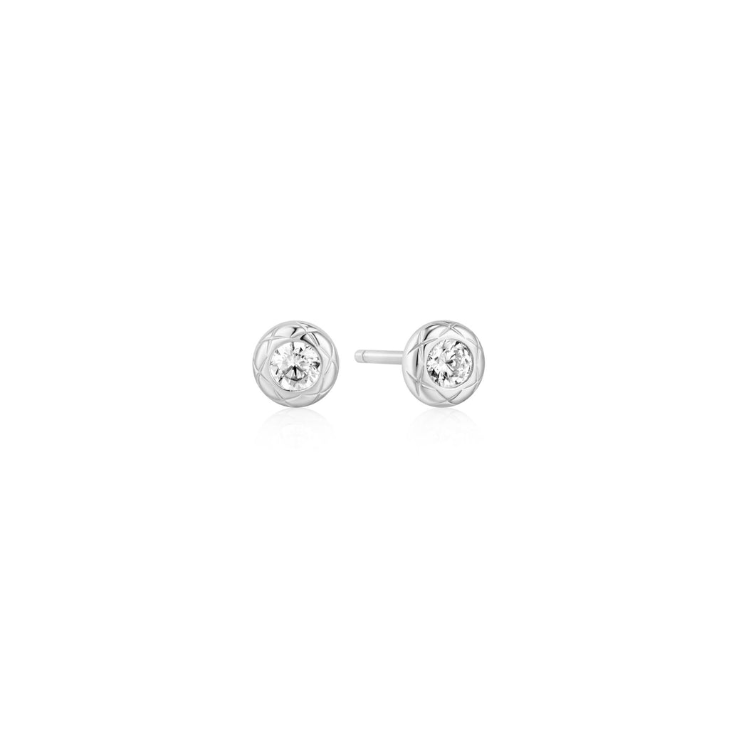 Silver Textured Bezel-Set Stud Earrings