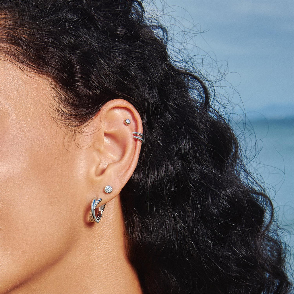 Silver Textured Bezel-Set Stud Earrings