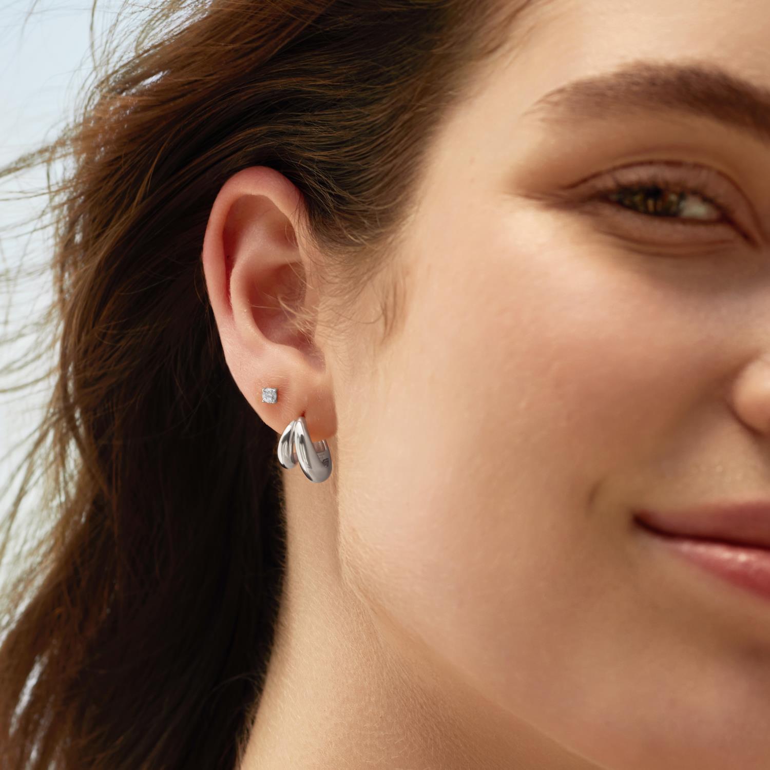 Silver Dome Huggie Hoop Earrings