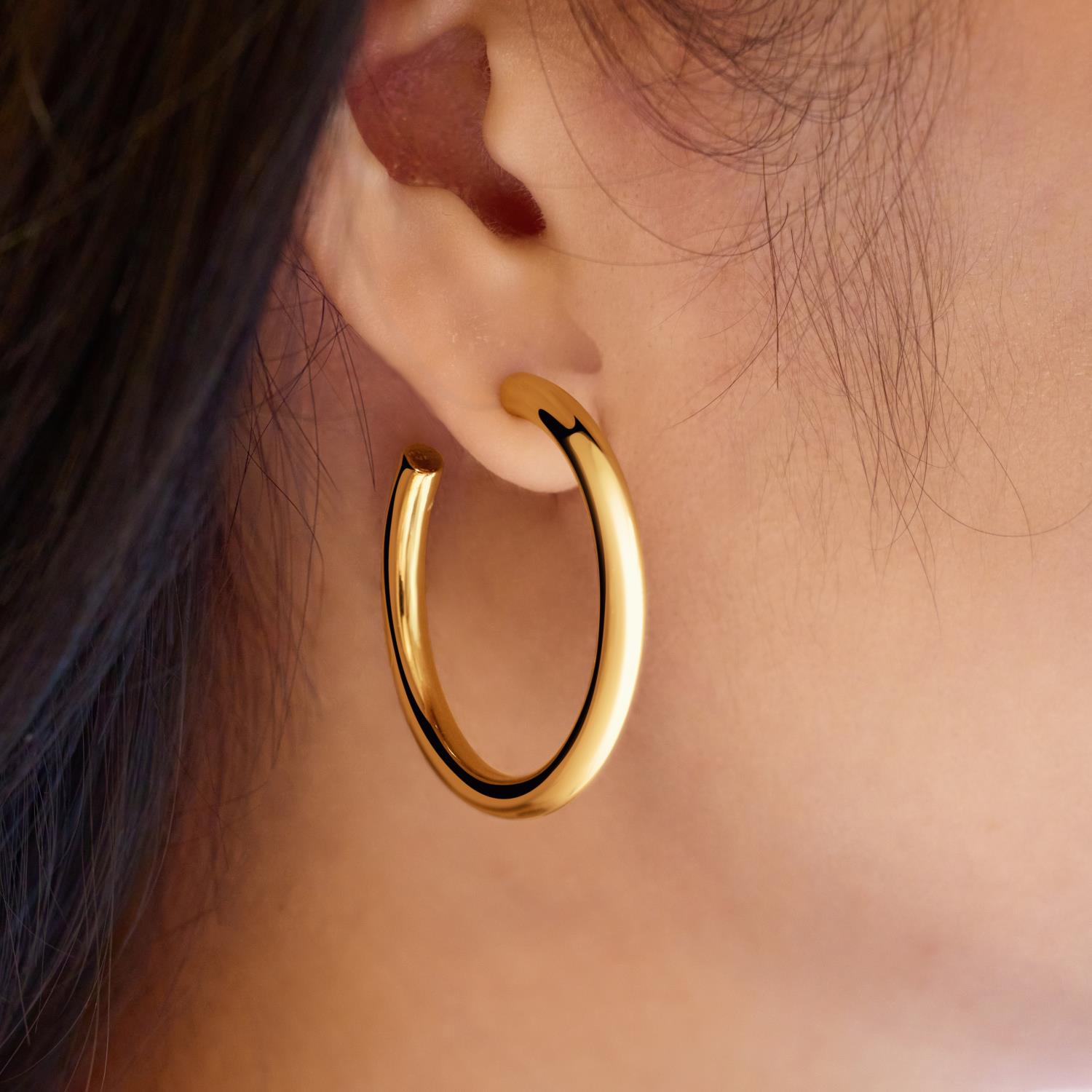 Gold Classic Tube Large Hoop Earrings