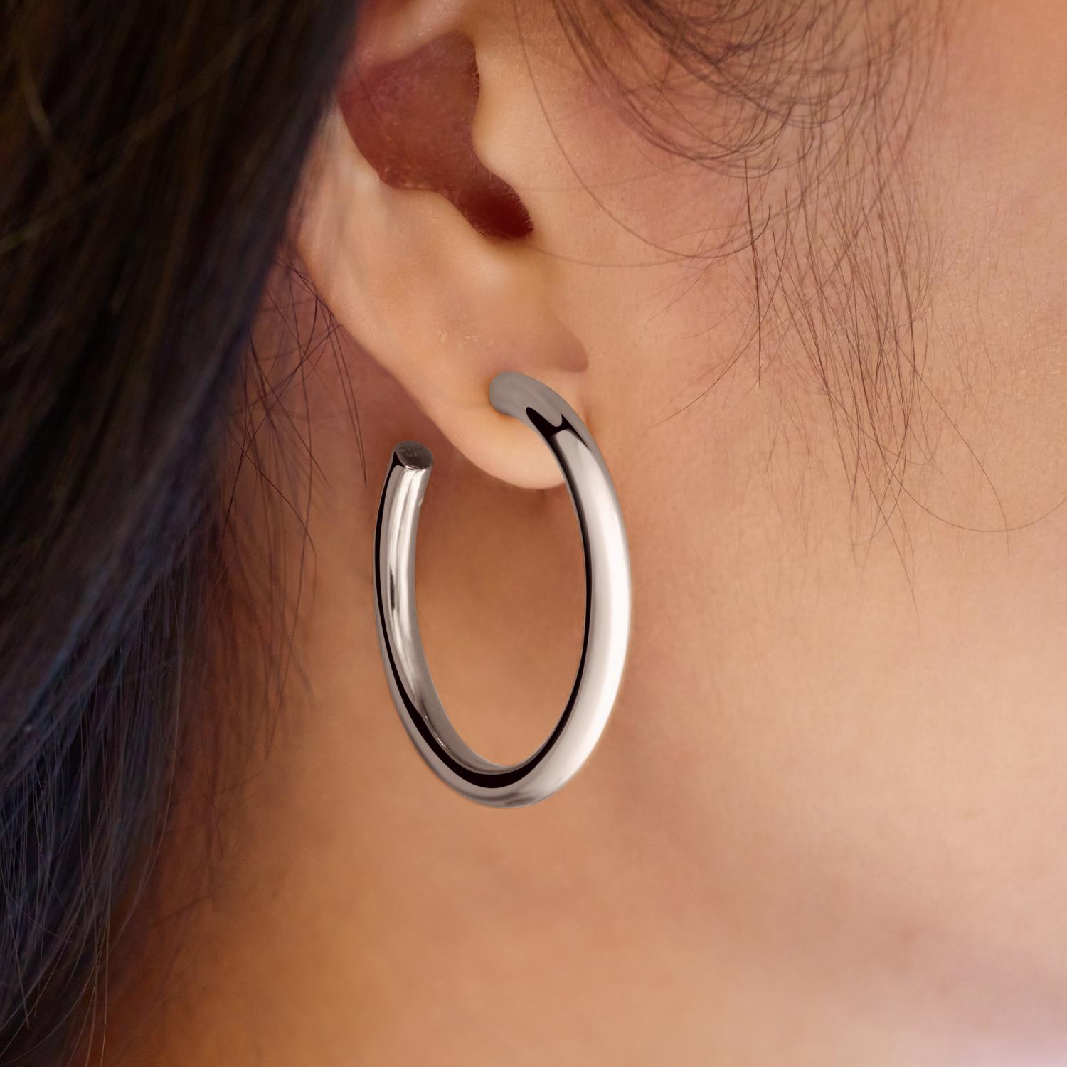 Silver Classic Tube Large Hoop Earrings