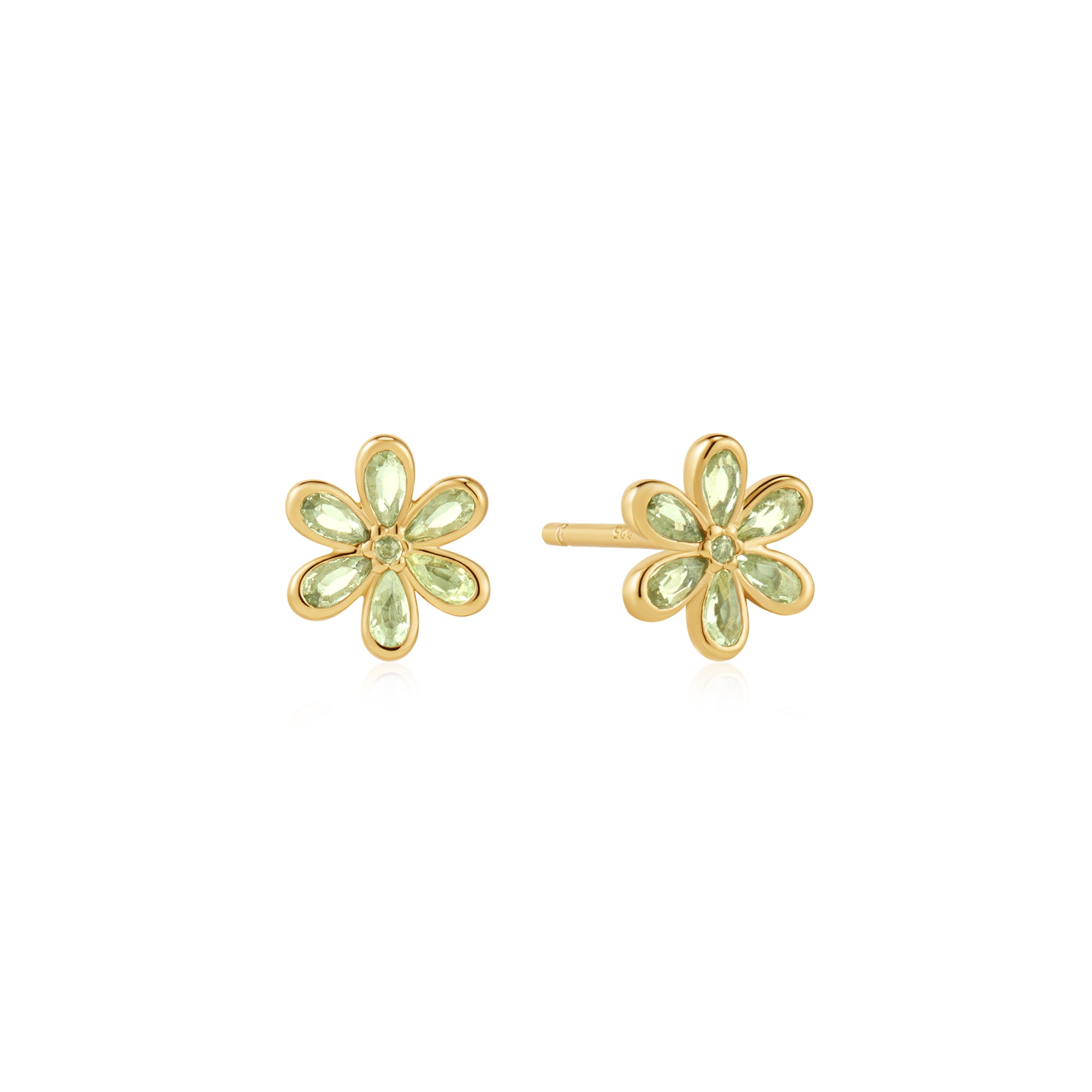 Gold Mint Green Floral Stud Earrings