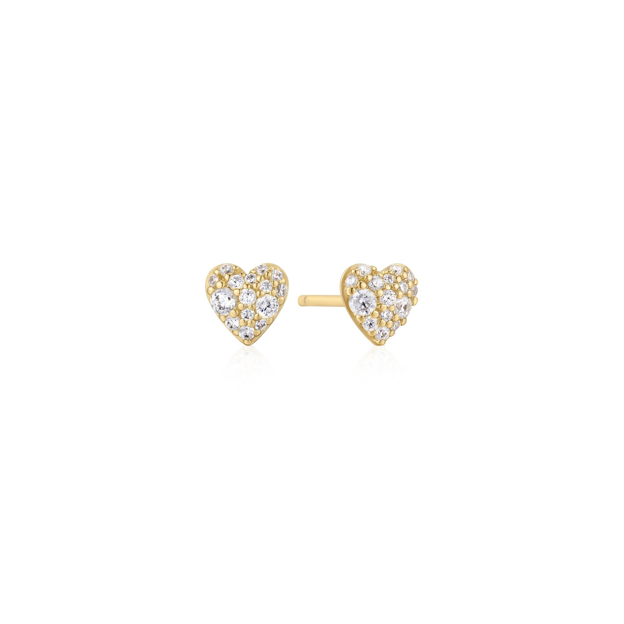 Gold Pavé Heart Stud Earrings