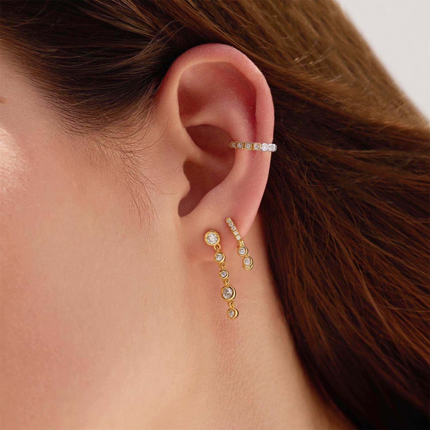Gold Molten Cascade Bezel-Set Drop Stud Earrings