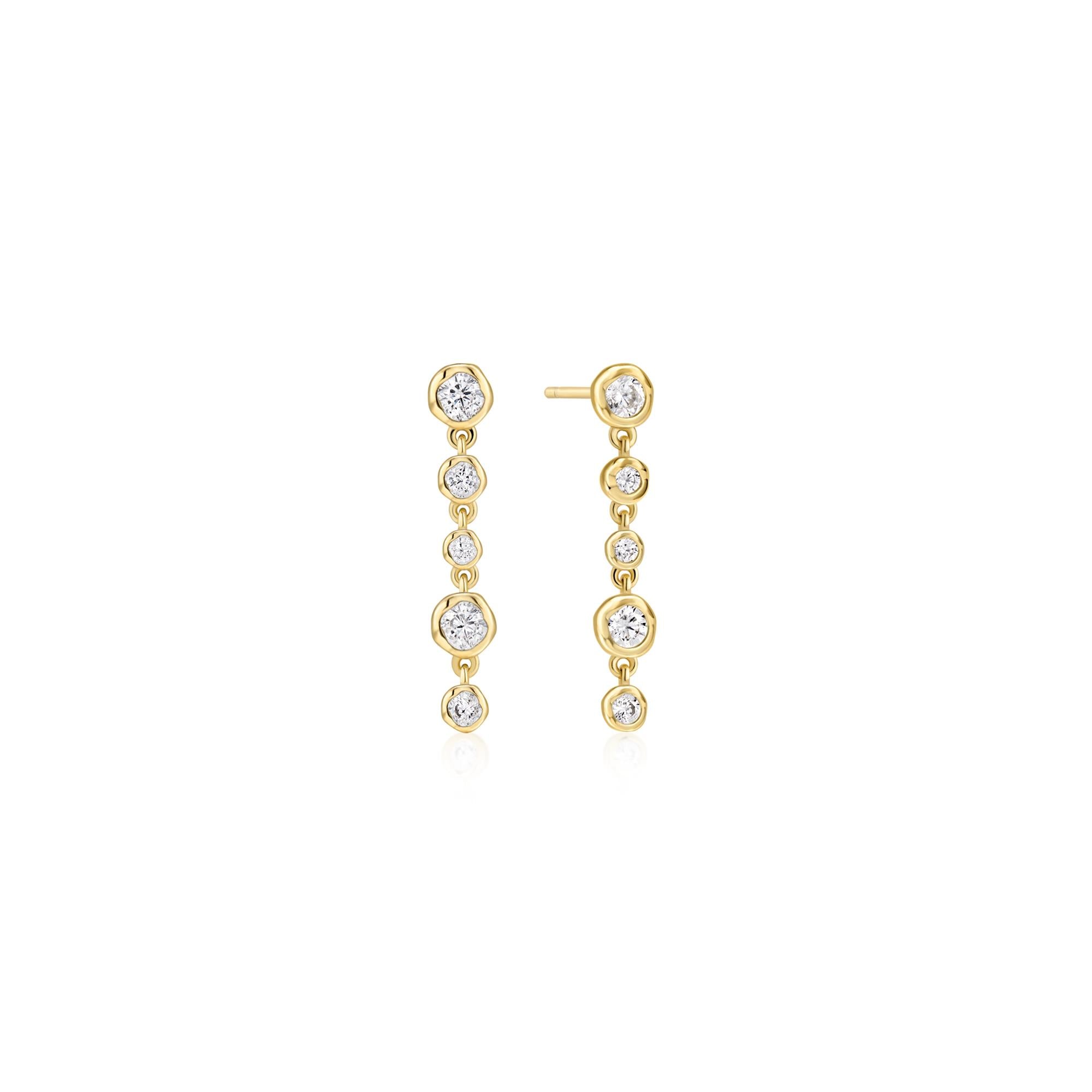 Gold Molten Cascade Bezel-Set Drop Stud Earrings