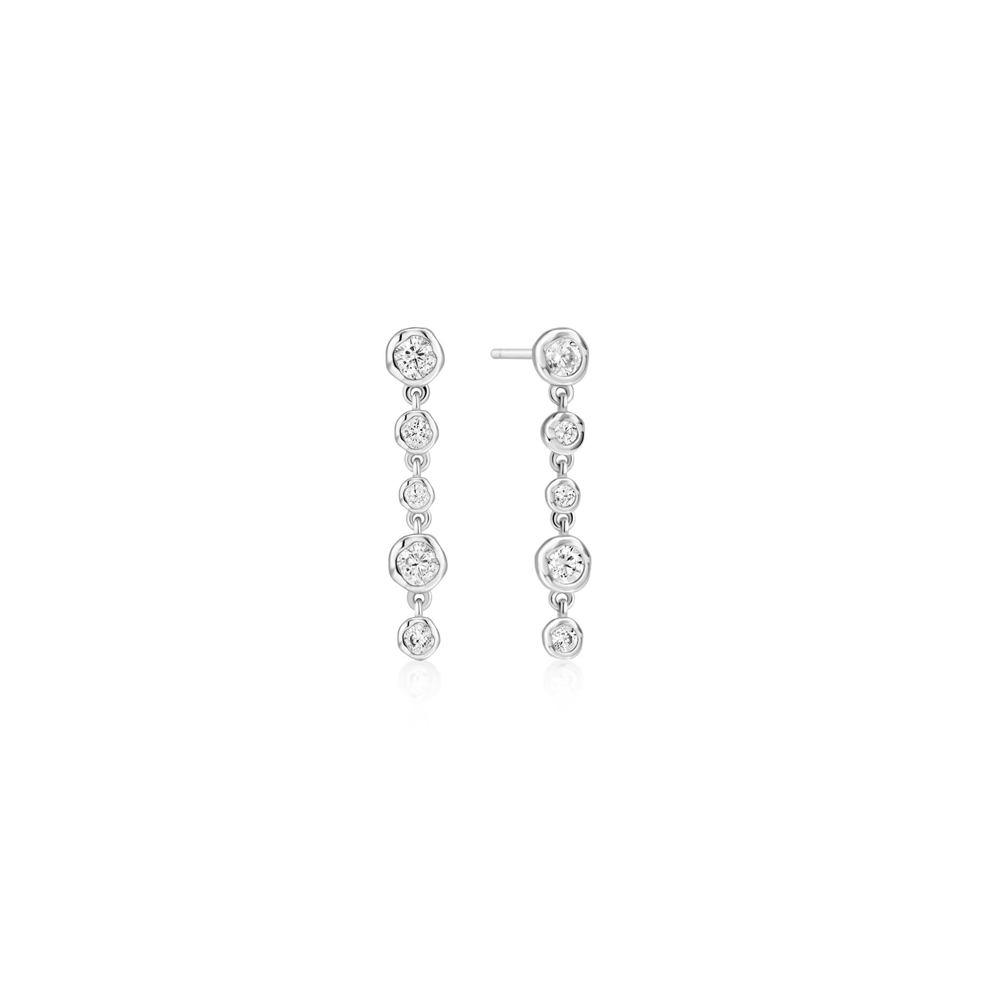 Silver Molten Cascade Bezel-Set Drop Stud Earrings