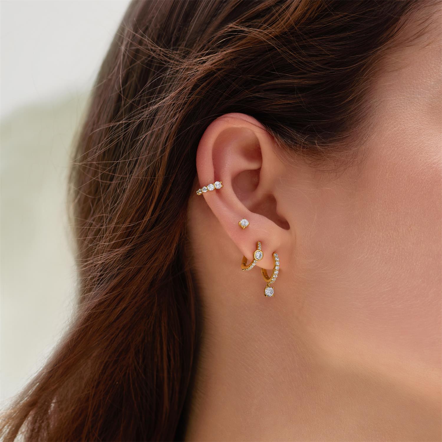 Gold Dangling Sparkle Huggie Hoop Earrings