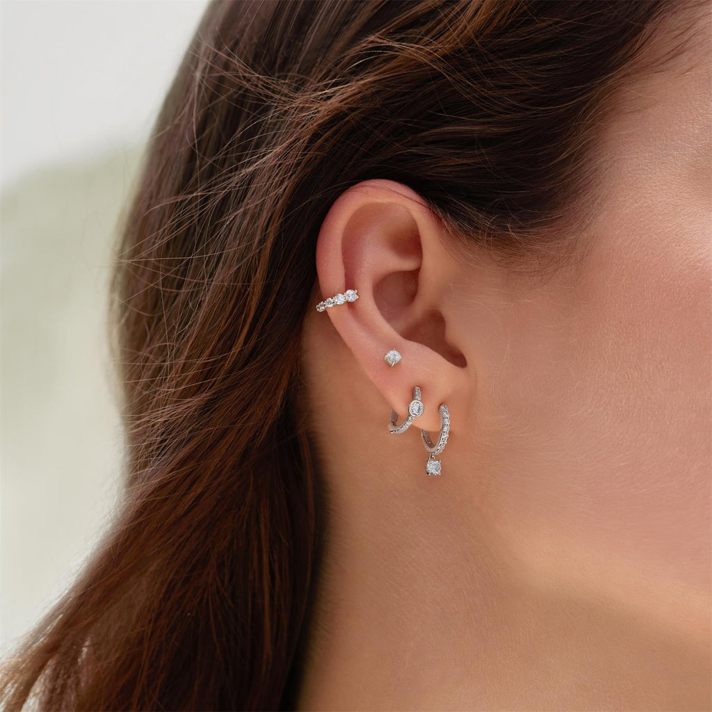 Silver Dangling Sparkle Huggie Hoop Earrings