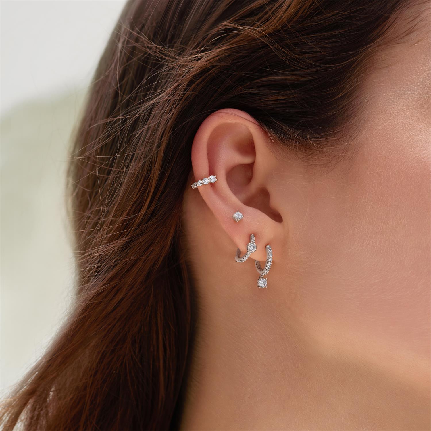 Silver Dangling Sparkle Huggie Hoop Earrings