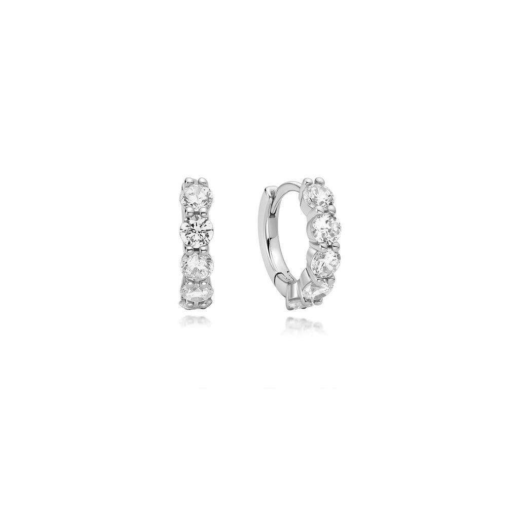 Silver Quintet Sparkle Huggie Hoop Earrings