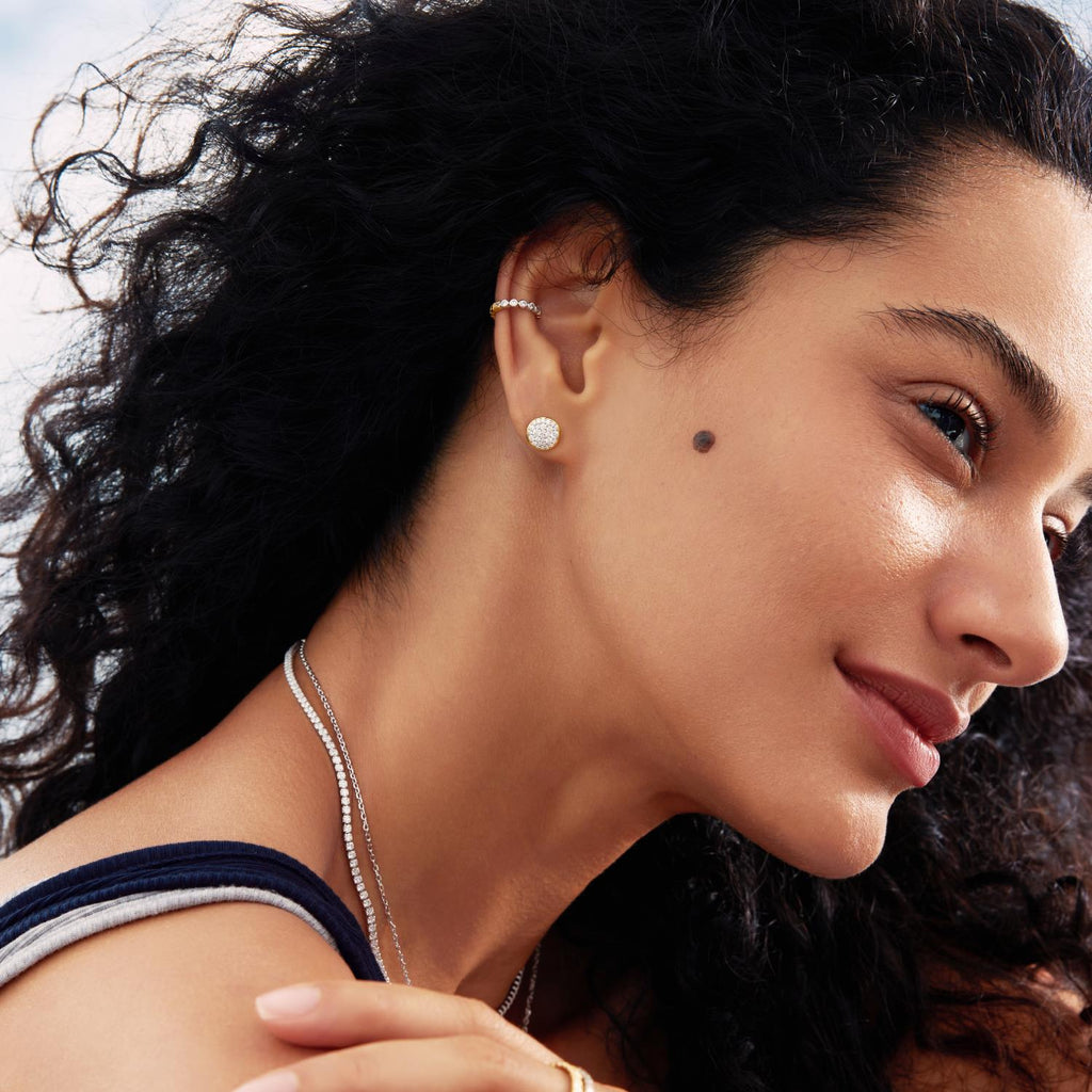 Gold Pavé Disc Stud Earrings