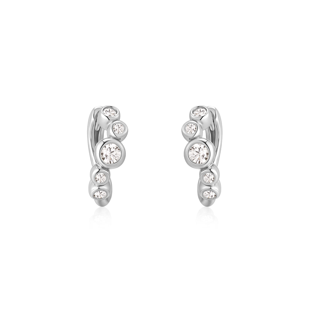Silver Small Sparkling Tide Huggie Hoop Earrings