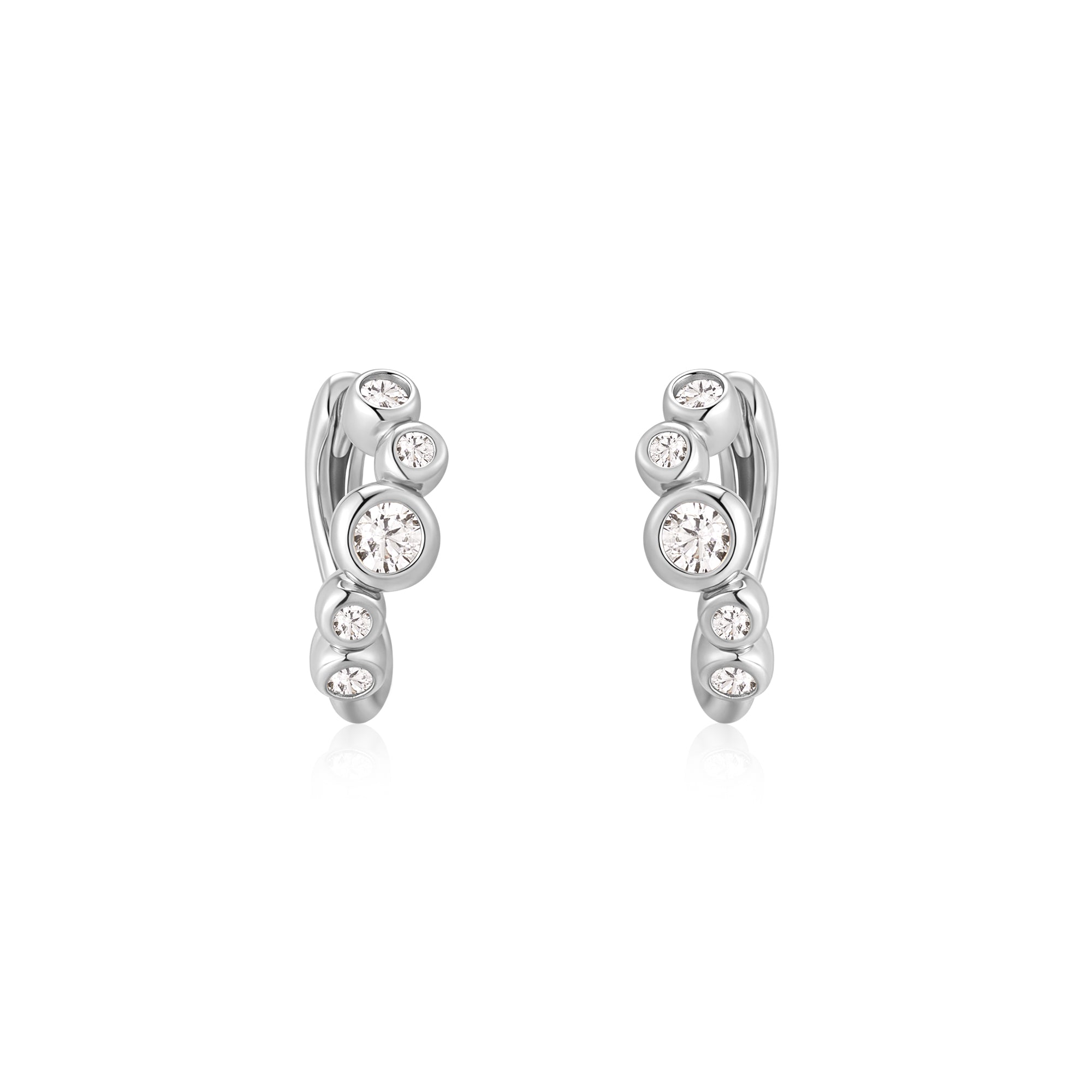 Silver Small Sparkling Tide Huggie Hoop Earrings