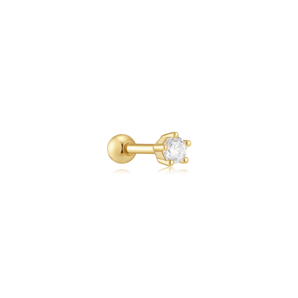 Gold Five-Prong Sparkle Barbell Earring