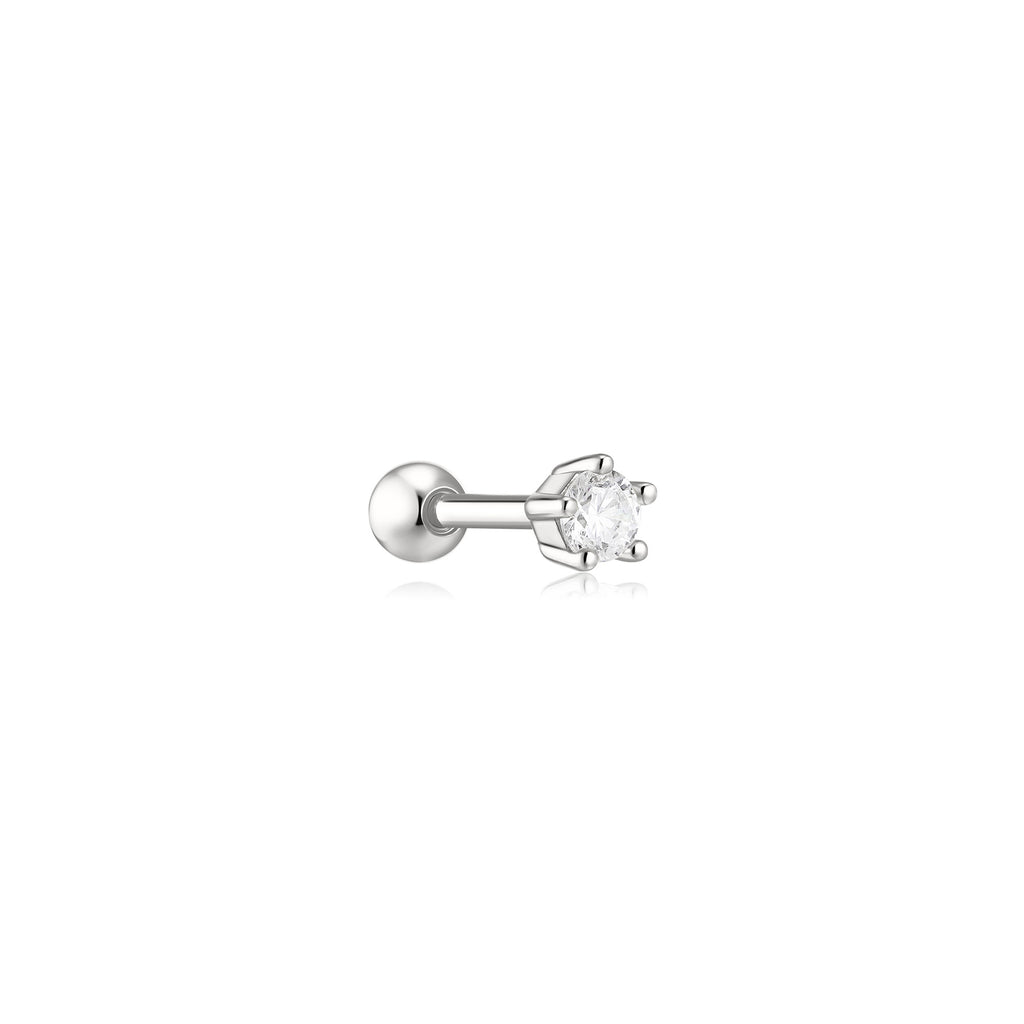 Silver Five-Prong Sparkle Barbell Earring