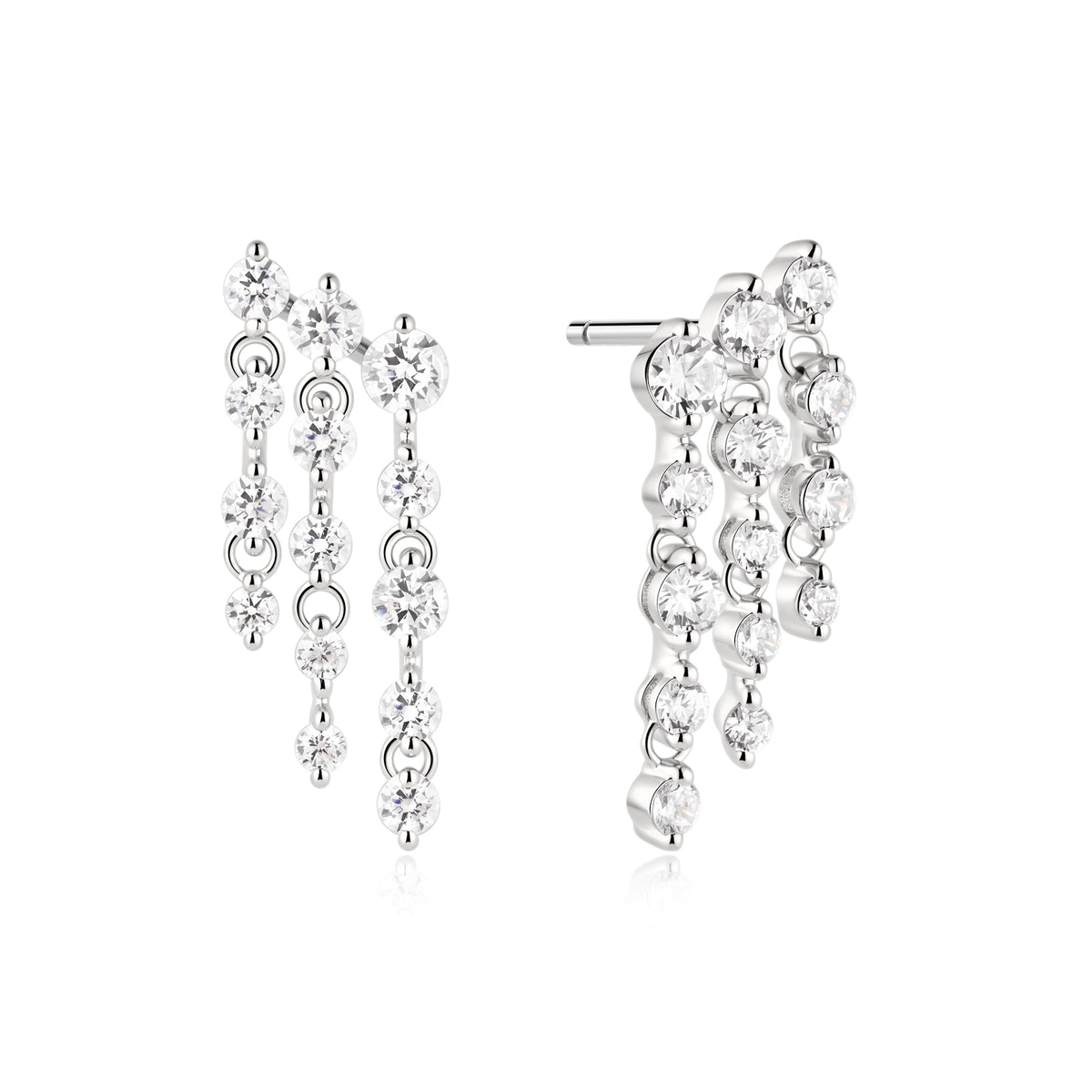 Silver Triple Fringe Stud Earrings