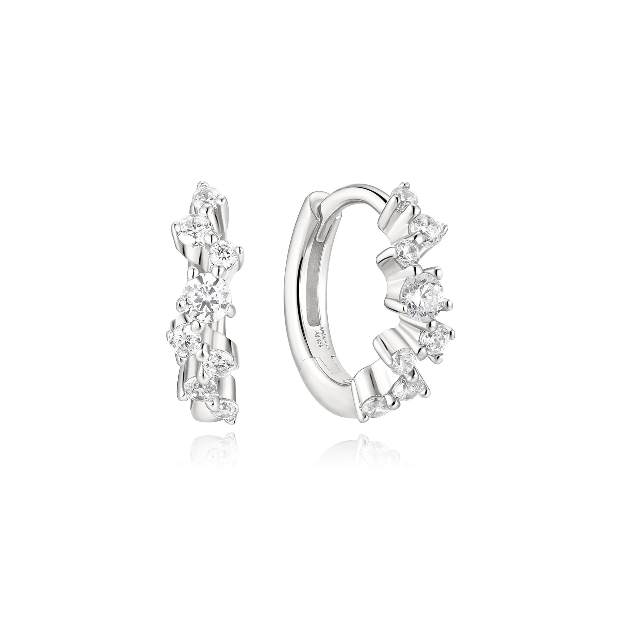 Silver Zig-Zag Pavé Huggie Hoop Earrings