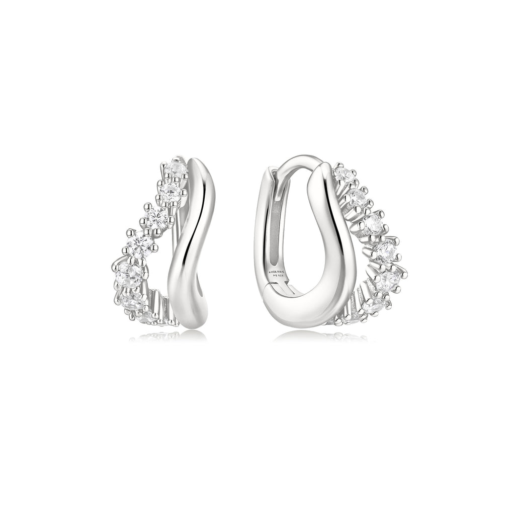 Silver Duet Wave Huggie Hoop Earrings