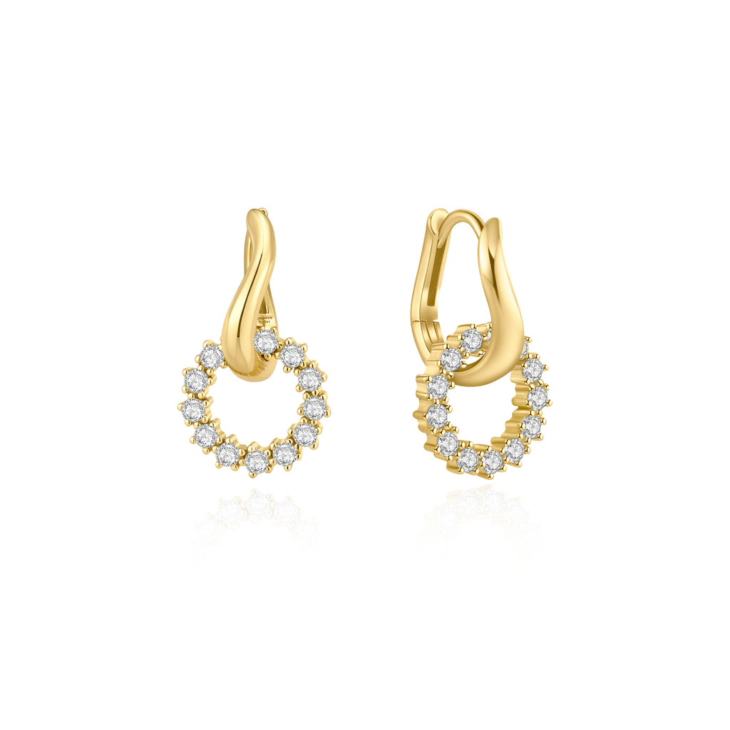 Gold Pavé Interlocked Huggie Hoop Earrings