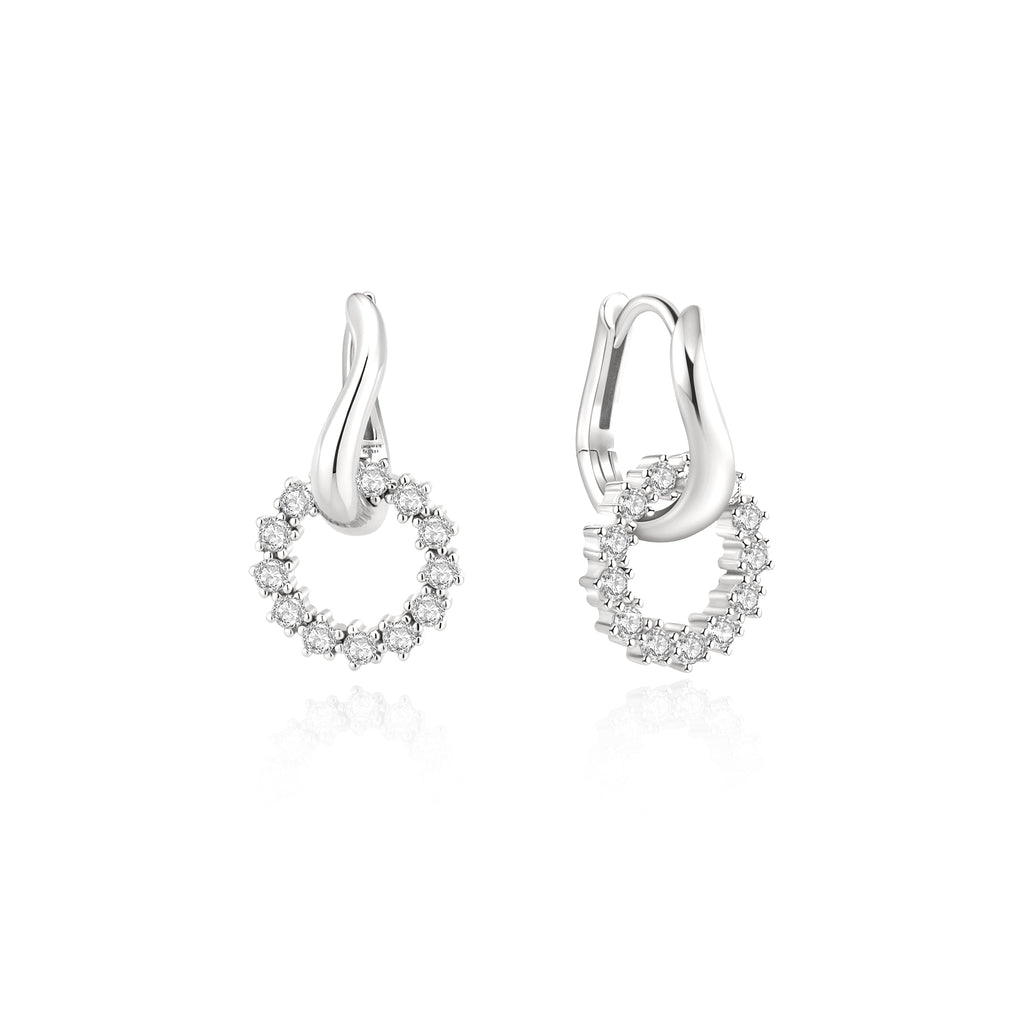 Silver Pavé Interlocked Huggie Hoop Earrings