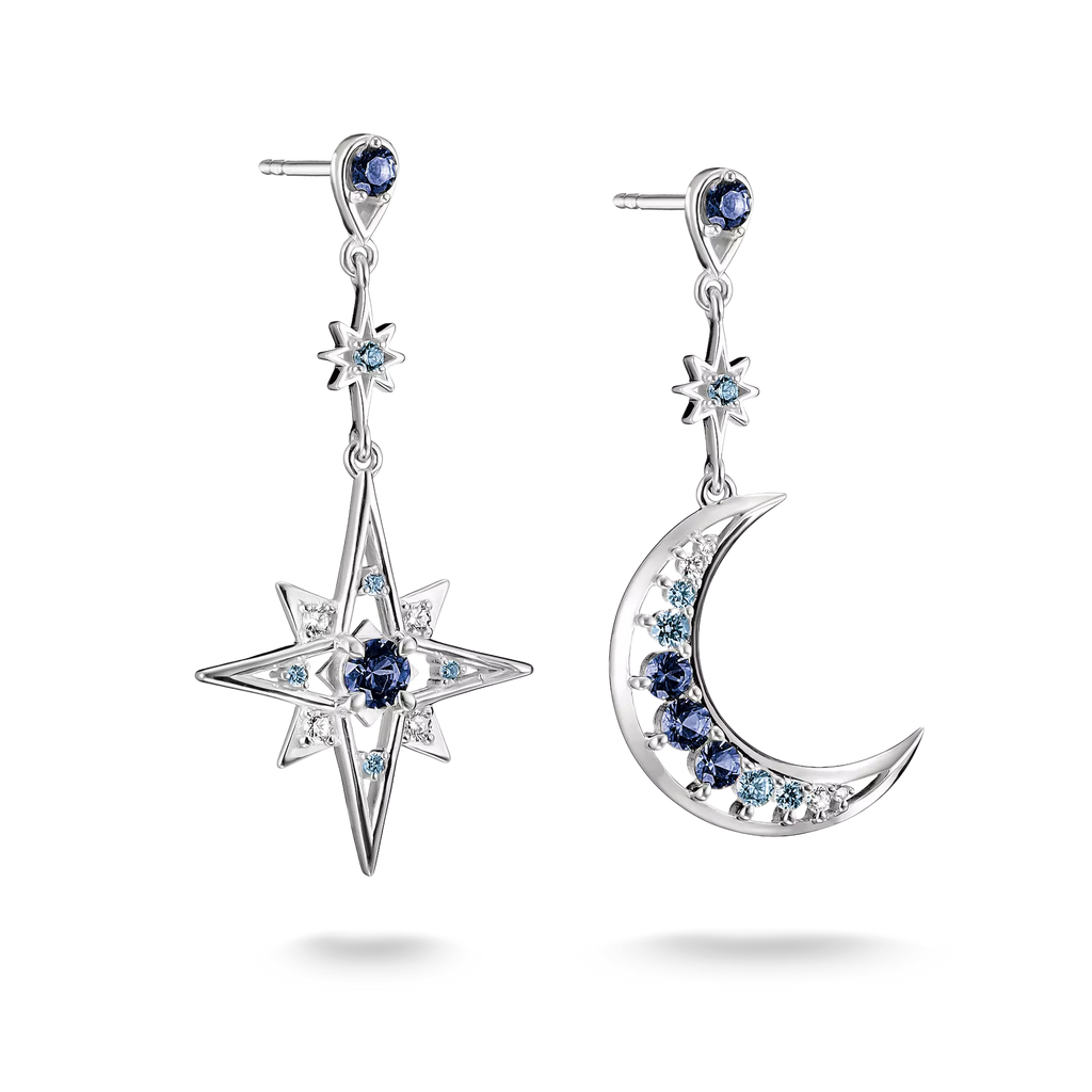 THOMAS SABO Midnight Sky Silver Blue Moon and Star Drop Earrings
