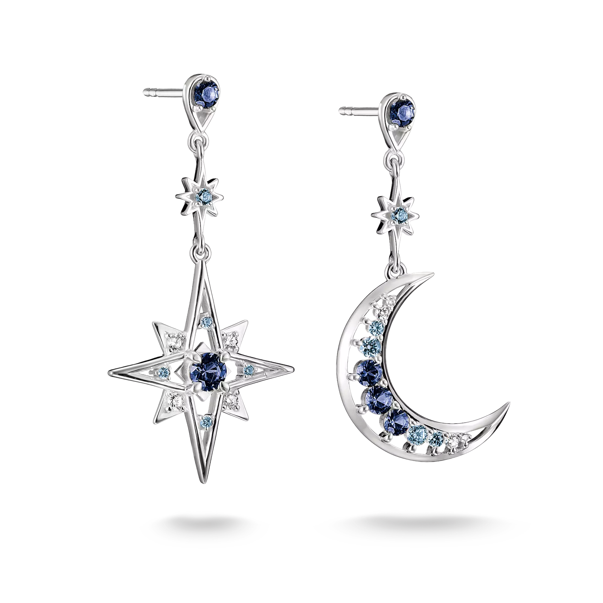 THOMAS SABO Midnight Sky Silver Blue Moon and Star Drop Earrings