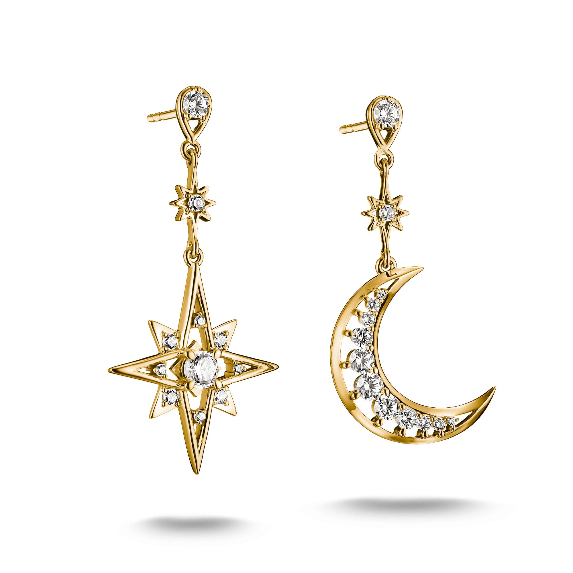 THOMAS SABO Midnight Sky Moon and Star Earrings with White Zirconia