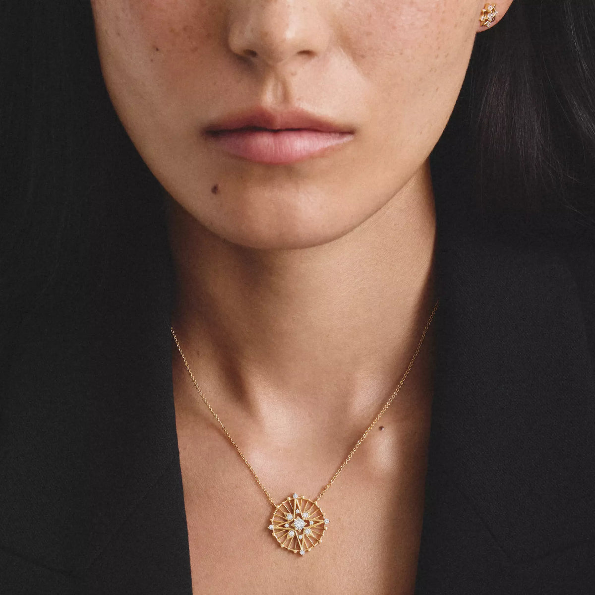 THOMAS SABO Midnight Sky Gold Plated Star Talisman Necklace - worn view