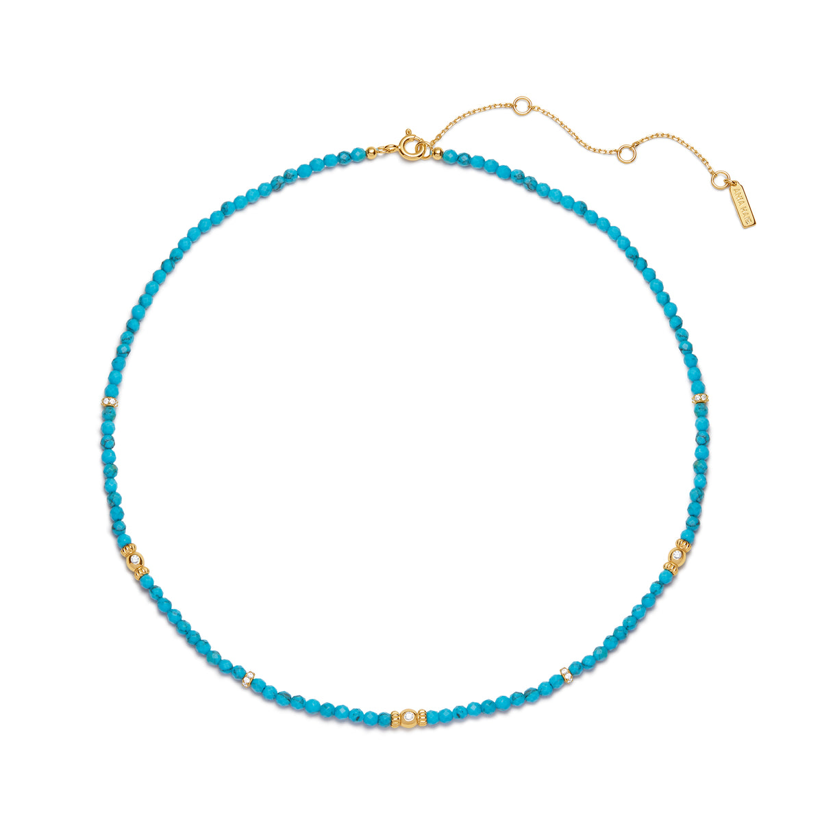 Gold Lab-Created Turquoise Beaded Necklace