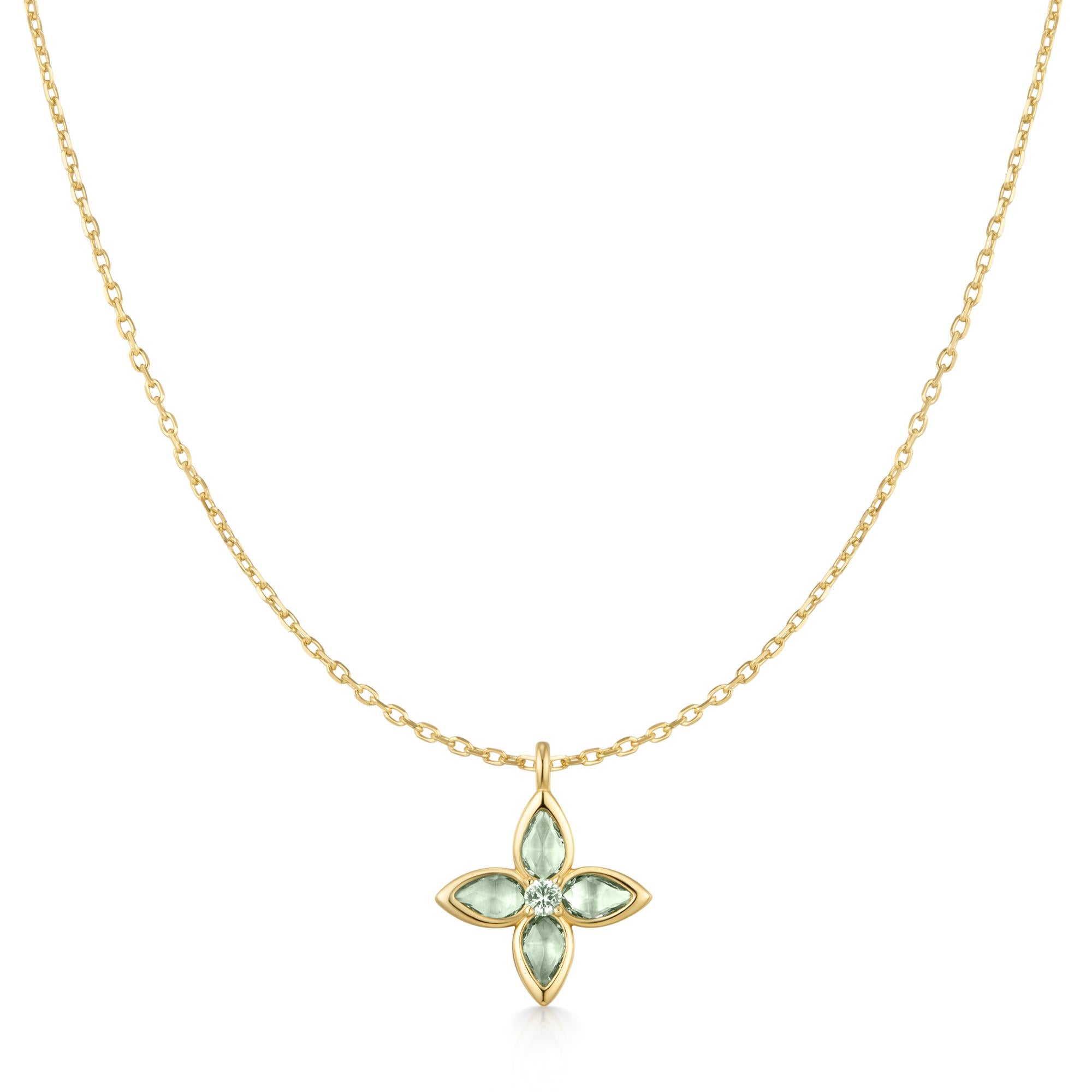 Gold Mint Green Lucky Clover Necklace