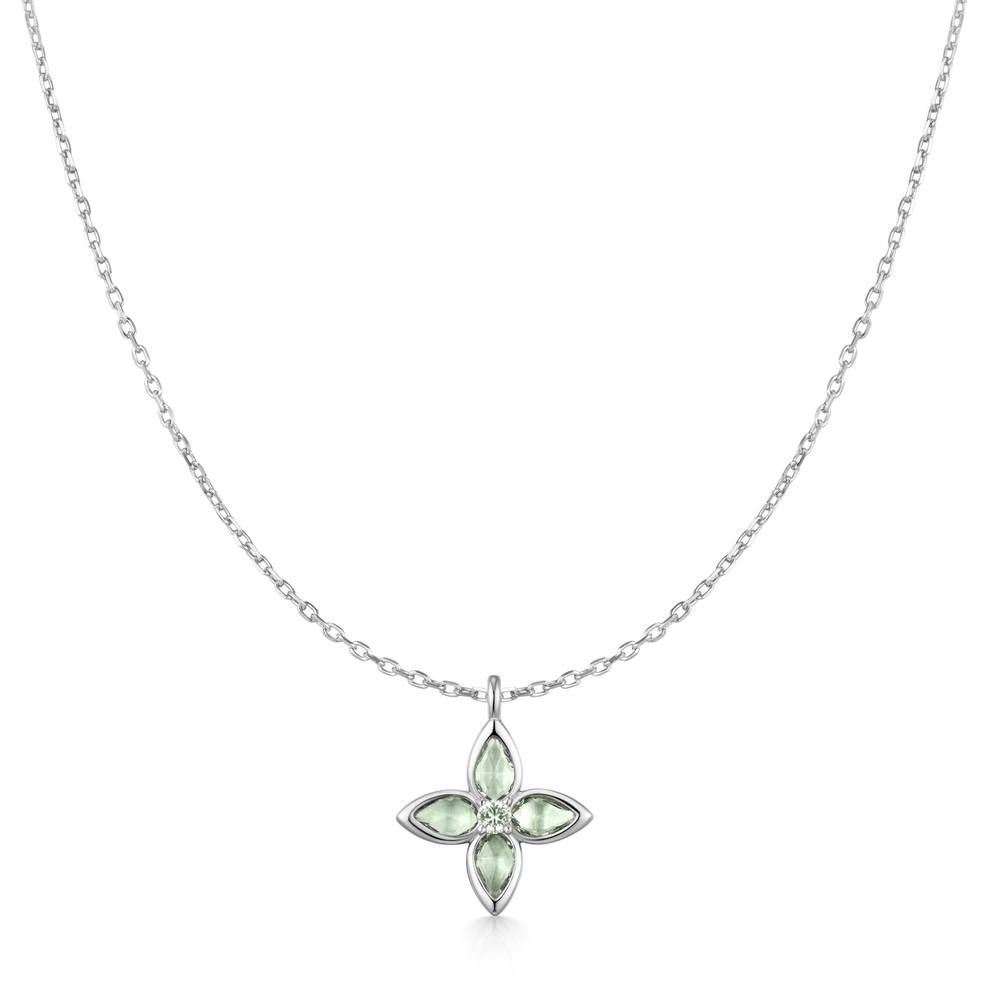 Silver Mint Green Lucky Clover Necklace