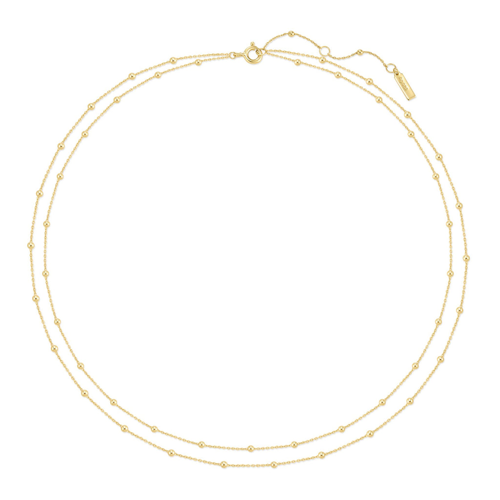 Gold Double Chain Bead Station Necklace
