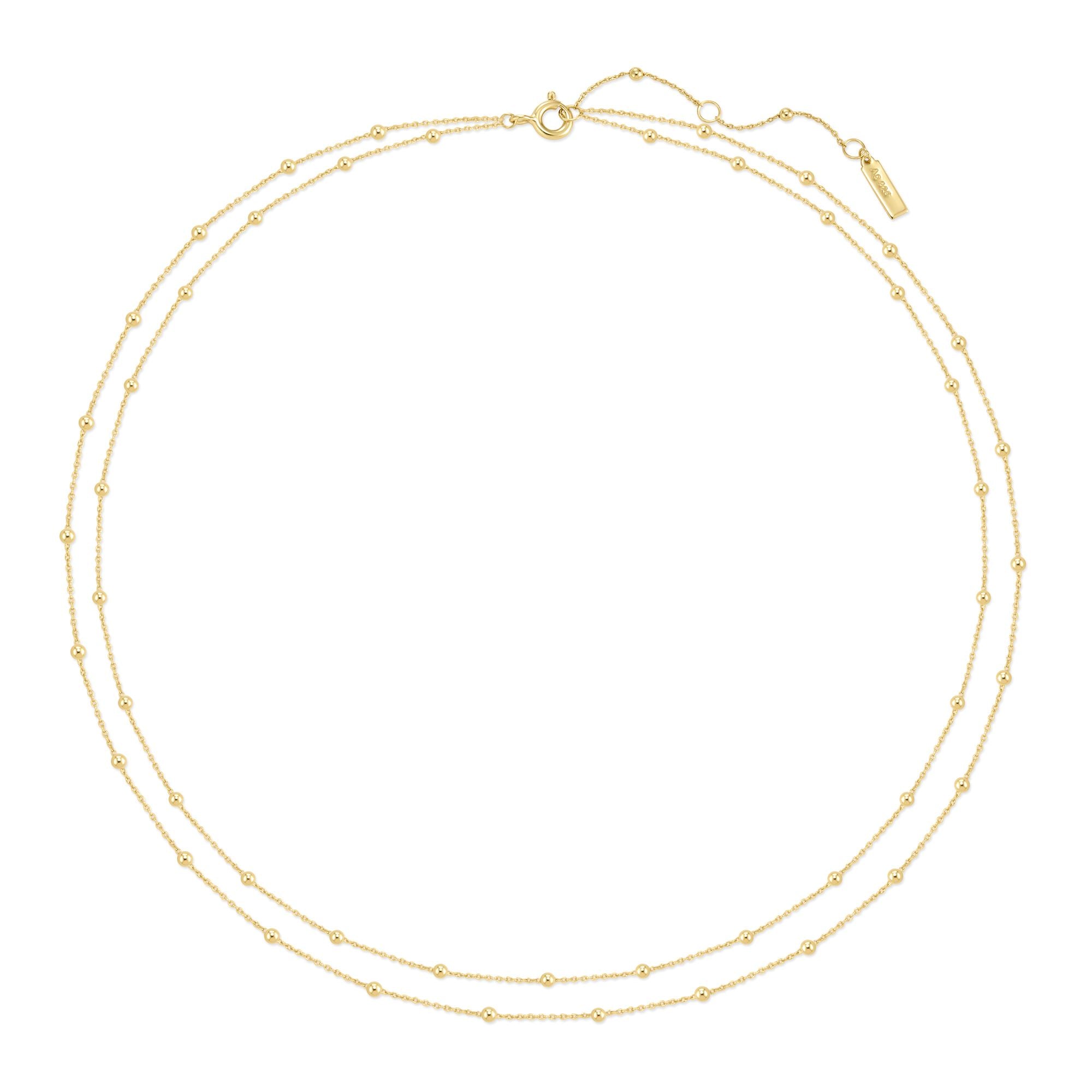 Gold Double Chain Bead Station Necklace
