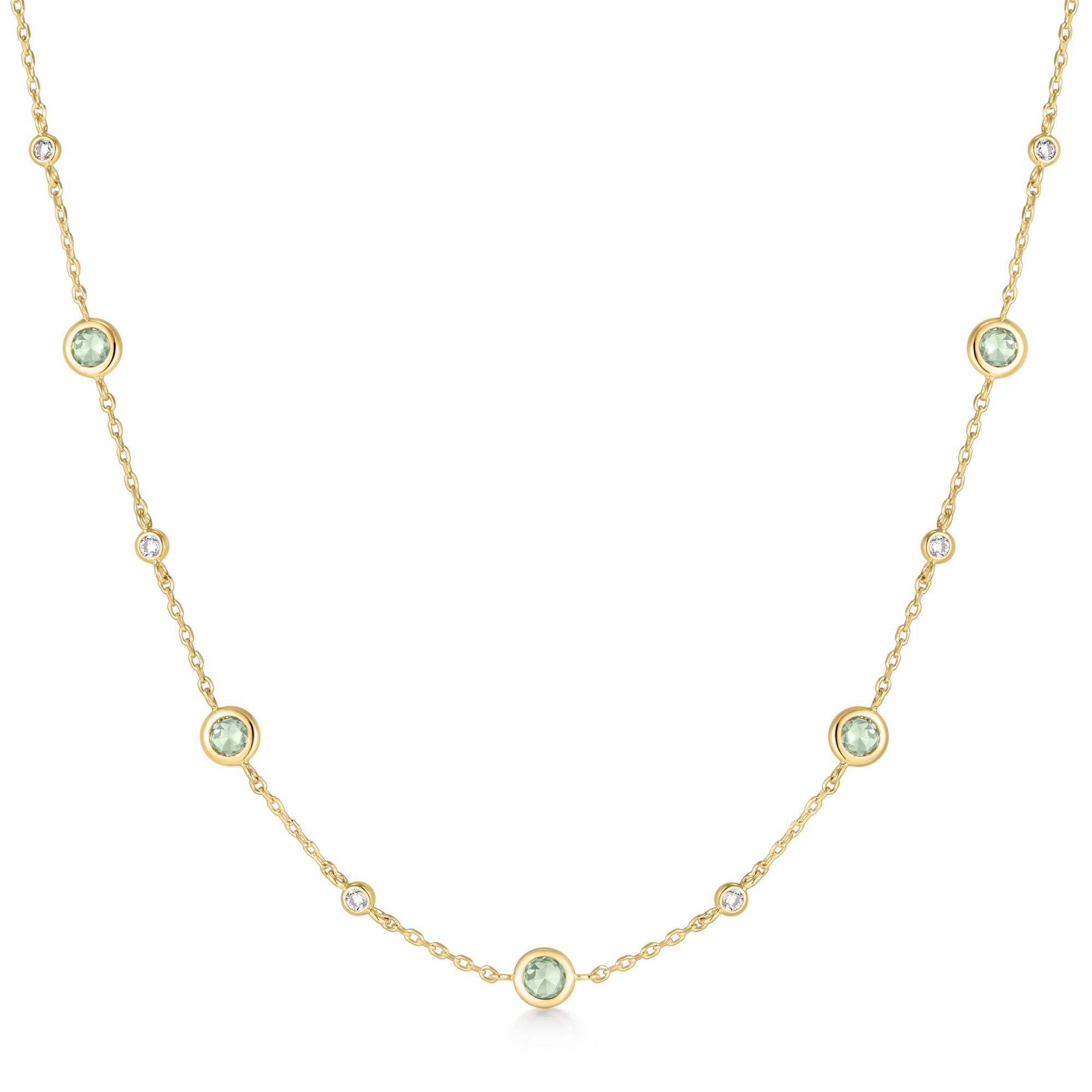 Gold Mint Green Station Necklace